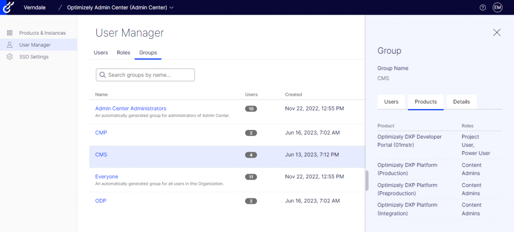 Users, Roles, and Groups interface
